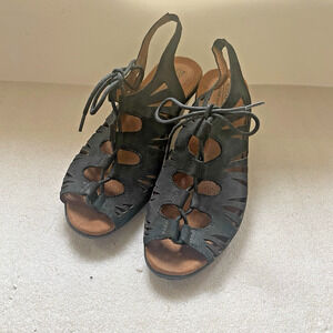 Rockport Gladiator Sandals Women 8 W Black Cobb Hill Leather Upper Suede Lace Up